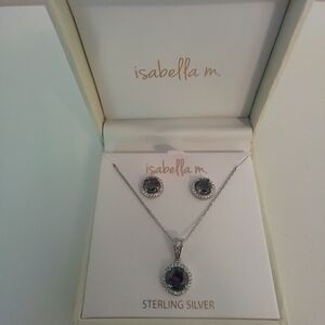Isabella M Sterling Silver Necklace with Purple And Green Gemstone